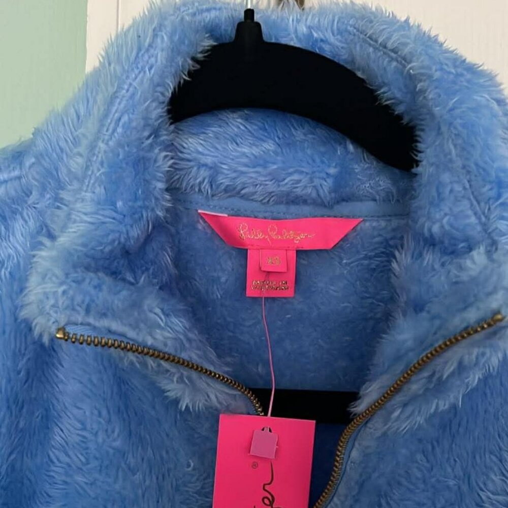 LILLY PULITZER Zip Up Sherpa Jacket ANSEL SIZE XS BLUE PERI NWT COMFY!! oversize - Picture 3 of 4